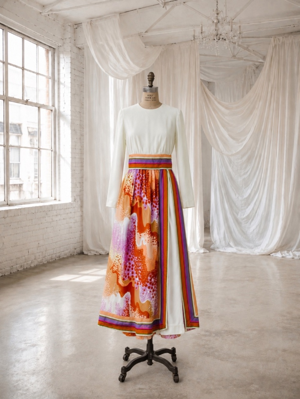 Vintage 1970s Hostess Psychedelic Jumpsuit Dress XS / S